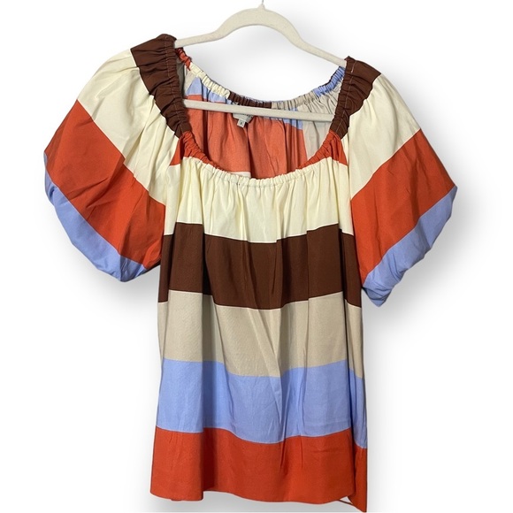 Lee Mathews Striped Puff Sleeve Blouse Size 2 US M/L Silk Cotton Blend - Picture 1 of 6